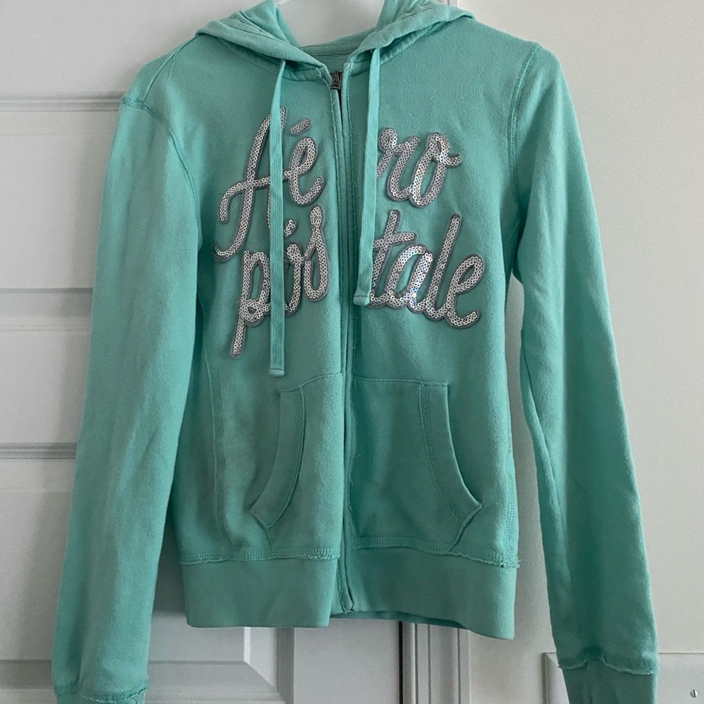 Junior Aeropostale Zip Up Jacket w/silver sequin “Aeropostale”